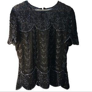 🌟Adrianna Papell Boutique beaded sheer neckline top 🌟